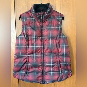Eddie Bauer Premium Goose Down Insulated Red Black Plaid Puffer Vest Size Large